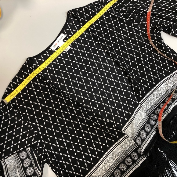 NWOT H&M Coachella Shortie Fringed Kimono, Sz M, Black/White - Picture 3 of 8